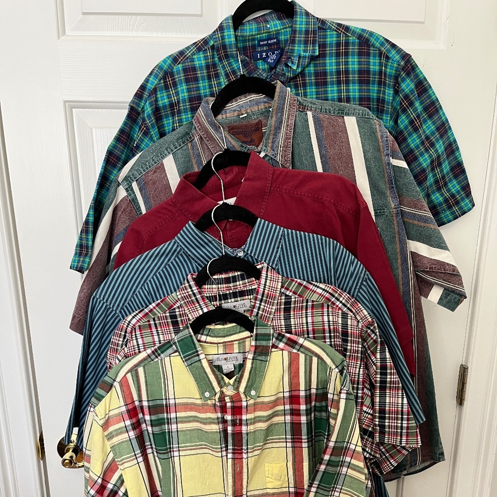 Lot of 6 Mens Short Sleeve Large Shirts Button Front Variety of Makers